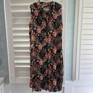 YMI Floral Dress with Pink and Black Pattern Size Med Collared Front Open Spring
